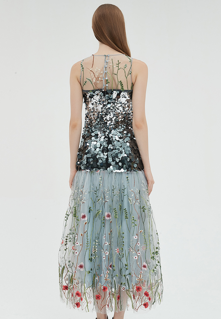 2023 Designer new summer Floral Embroidery Fashion Sequin Elegant Dress B23070506MT