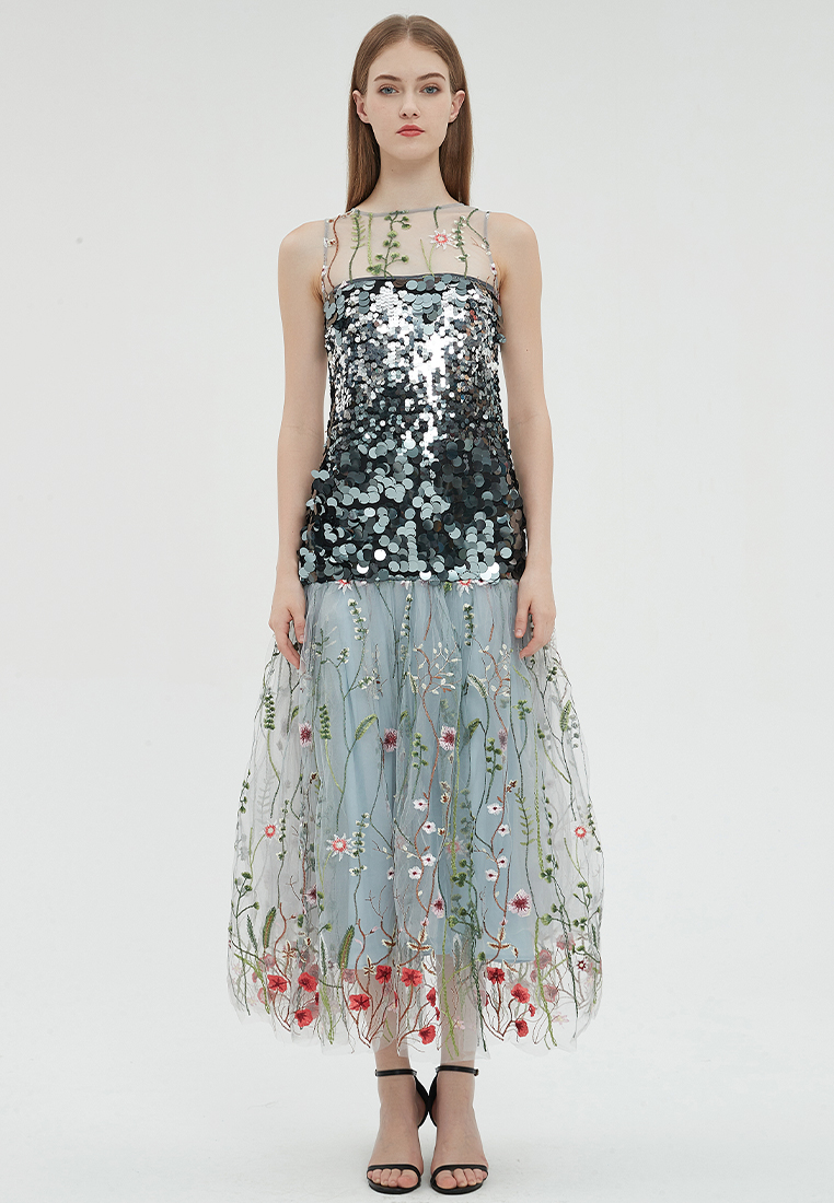 2023 Designer new summer Floral Embroidery Fashion Sequin Elegant Dress B23070506MT