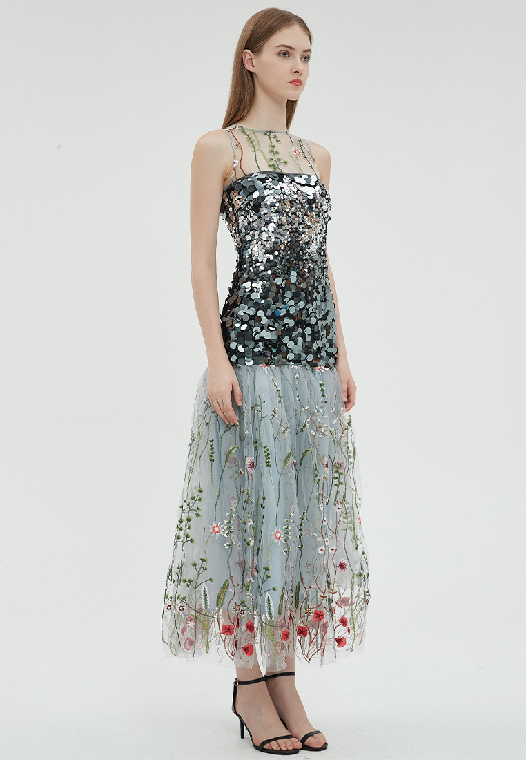 2023 Designer new summer Floral Embroidery Fashion Sequin Elegant Dress B23070506MT