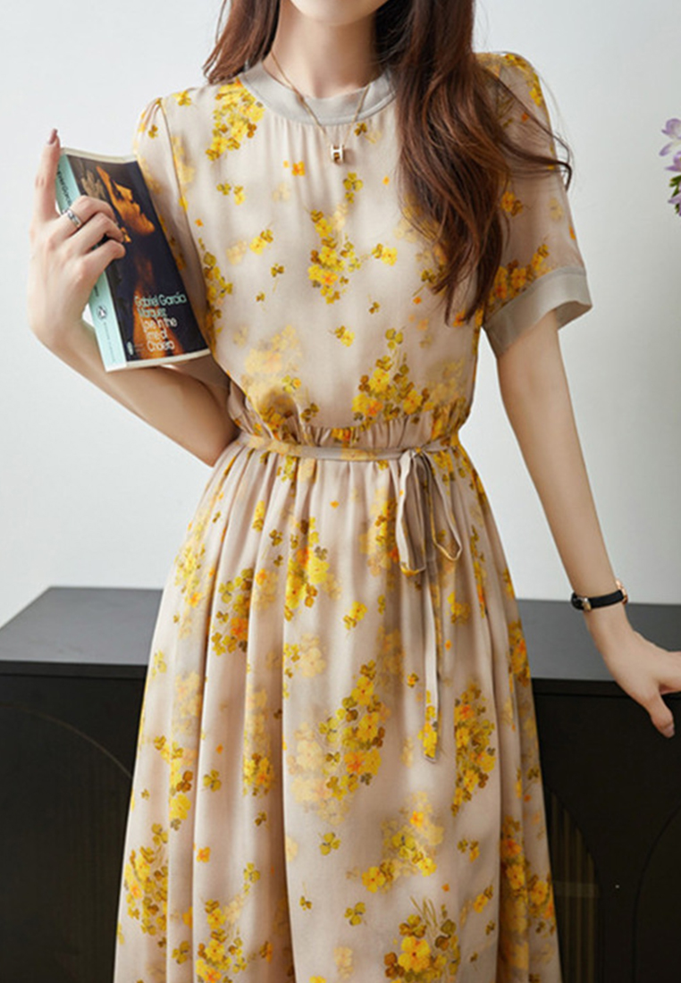 2023 Summer New Round Neck Silk Printed Dress CA072406