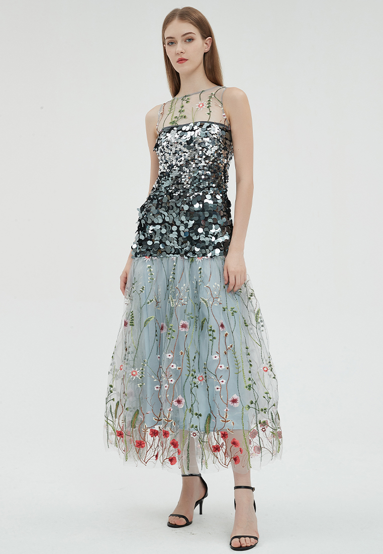 2023 Designer new summer Floral Embroidery Fashion Sequin Elegant Dress B23070506MT