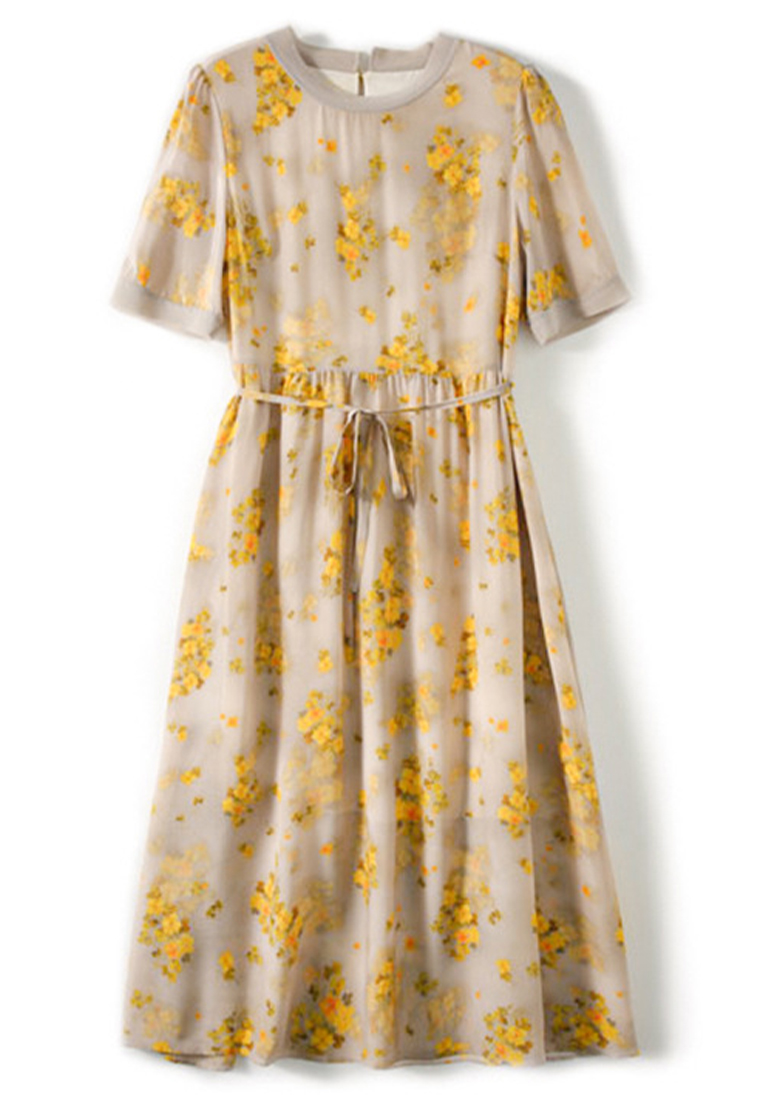 2023 Summer New Round Neck Silk Printed Dress CA072406