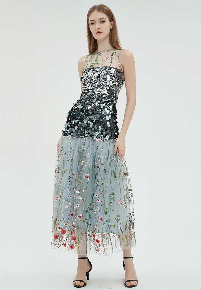 2023 Designer new summer Floral Embroidery Fashion Sequin Elegant Dress B23070506MT