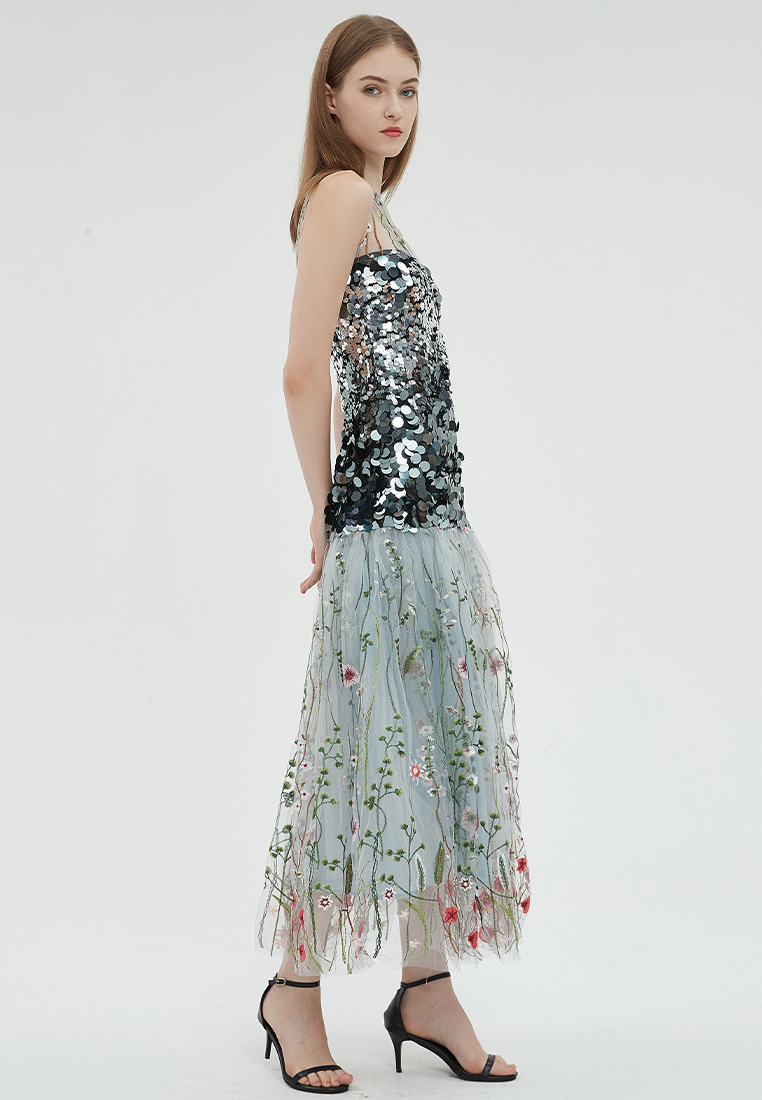 2023 Designer new summer Floral Embroidery Fashion Sequin Elegant Dress B23070506MT