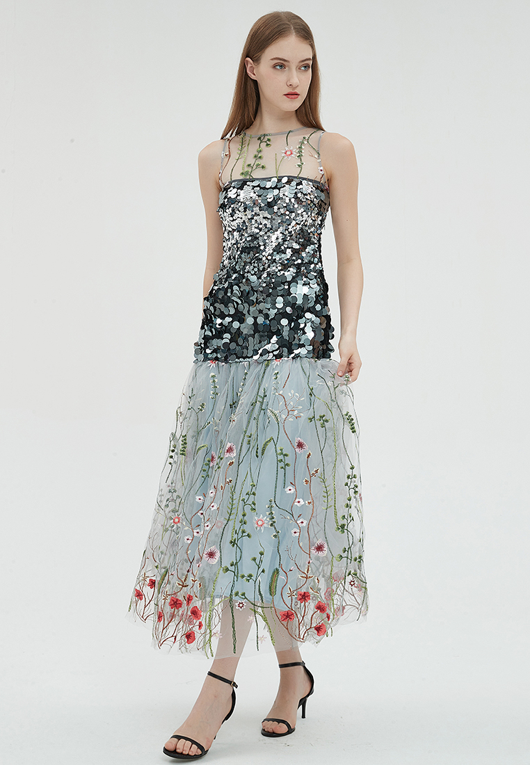 2023 Designer new summer Floral Embroidery Fashion Sequin Elegant Dress B23070506MT