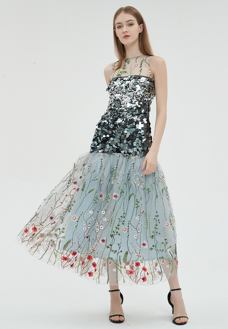 2023 Designer new summer Floral Embroidery Fashion Sequin Elegant Dress B23070506MT