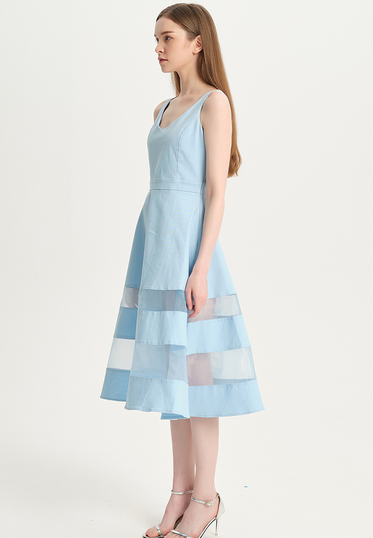 Temperament pure blue organza A-line one piece dress B22041206
