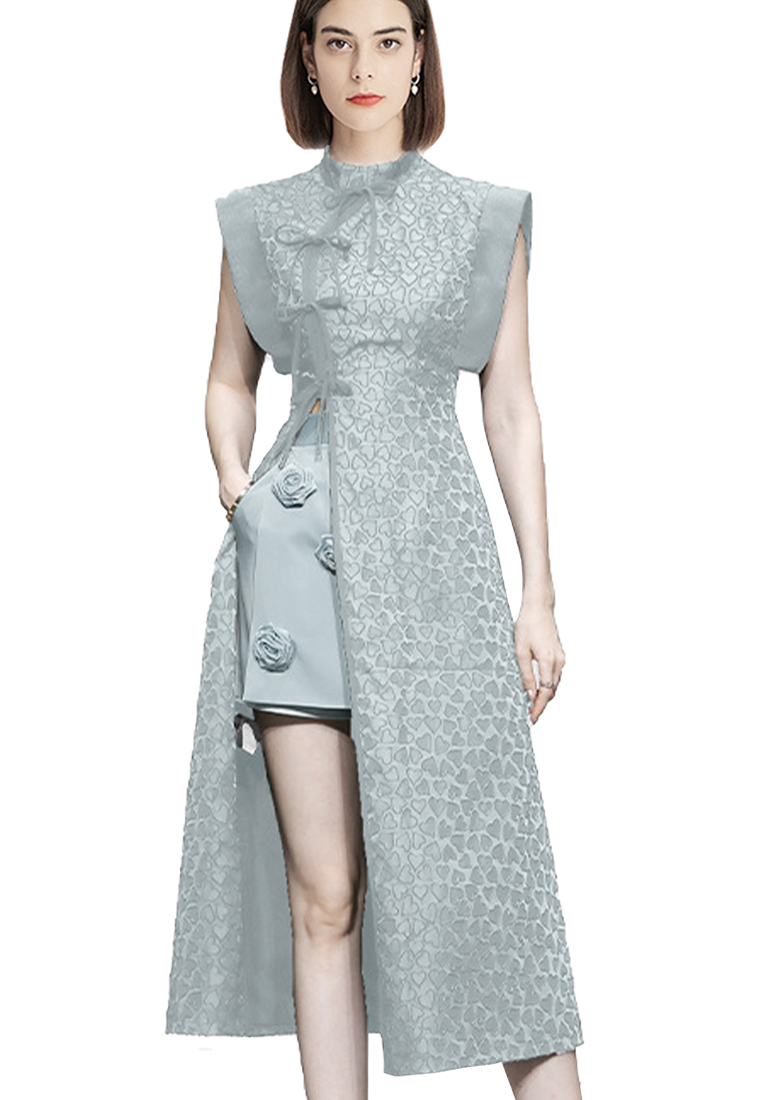 2023  New Fashion Two-piece Cheongsam Top Satin Bottom Side Slit Temperament Suit CA061506