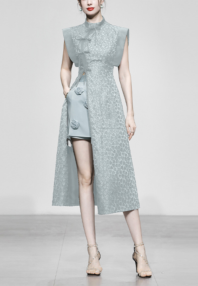 2023  New Fashion Two-piece Cheongsam Top Satin Bottom Side Slit Temperament Suit CA061506