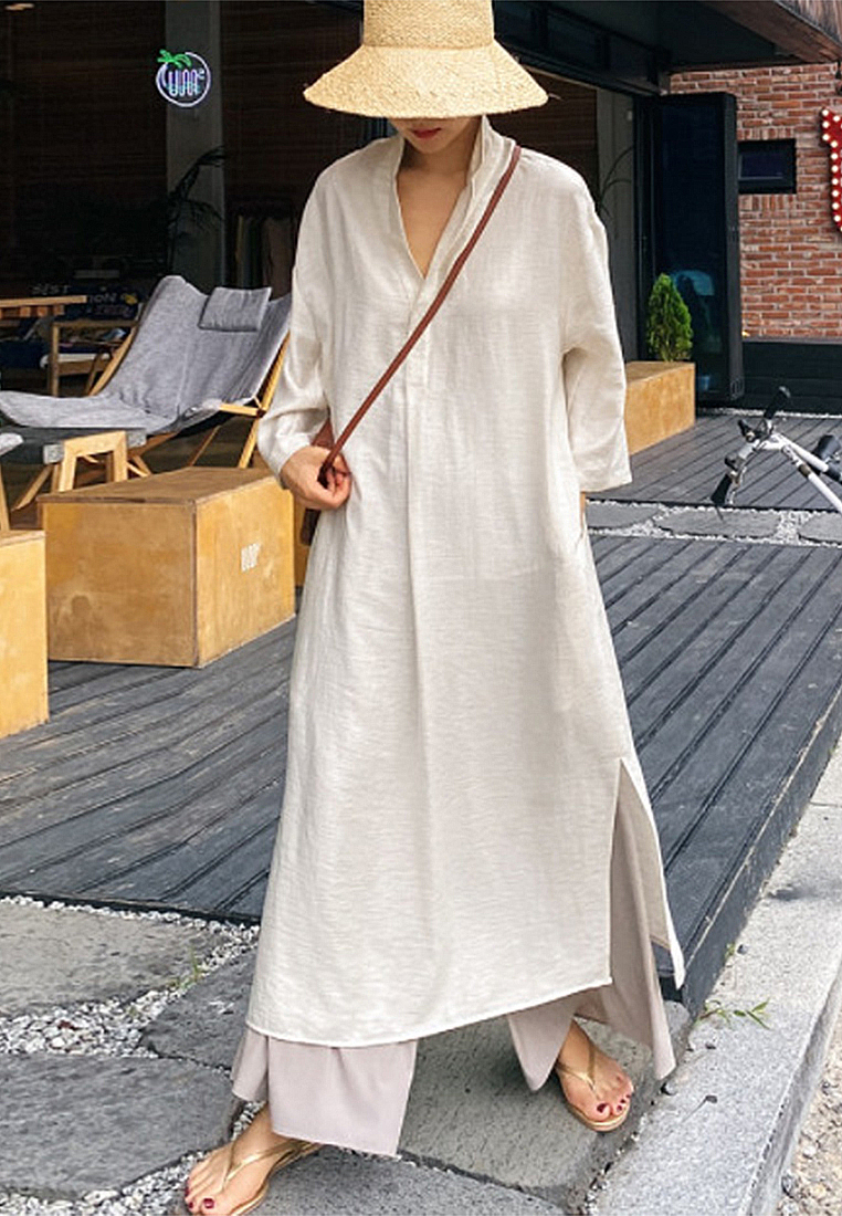 2023 Summer New Collection Korean-style Lazy Linen Shirt Dress CA061307KI