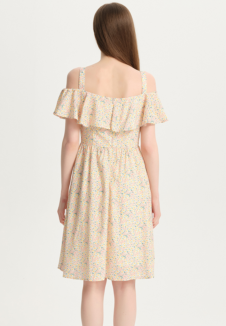 Women Ladies Korean Version Casual Fashion Sweet Printed One-Shoulder Sling Floral Ruffled One-Piece Dress B22041207-sunnydaysweety