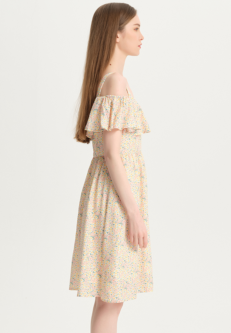 Women Ladies Korean Version Casual Fashion Sweet Printed One-Shoulder Sling Floral Ruffled One-Piece Dress B22041207-sunnydaysweety