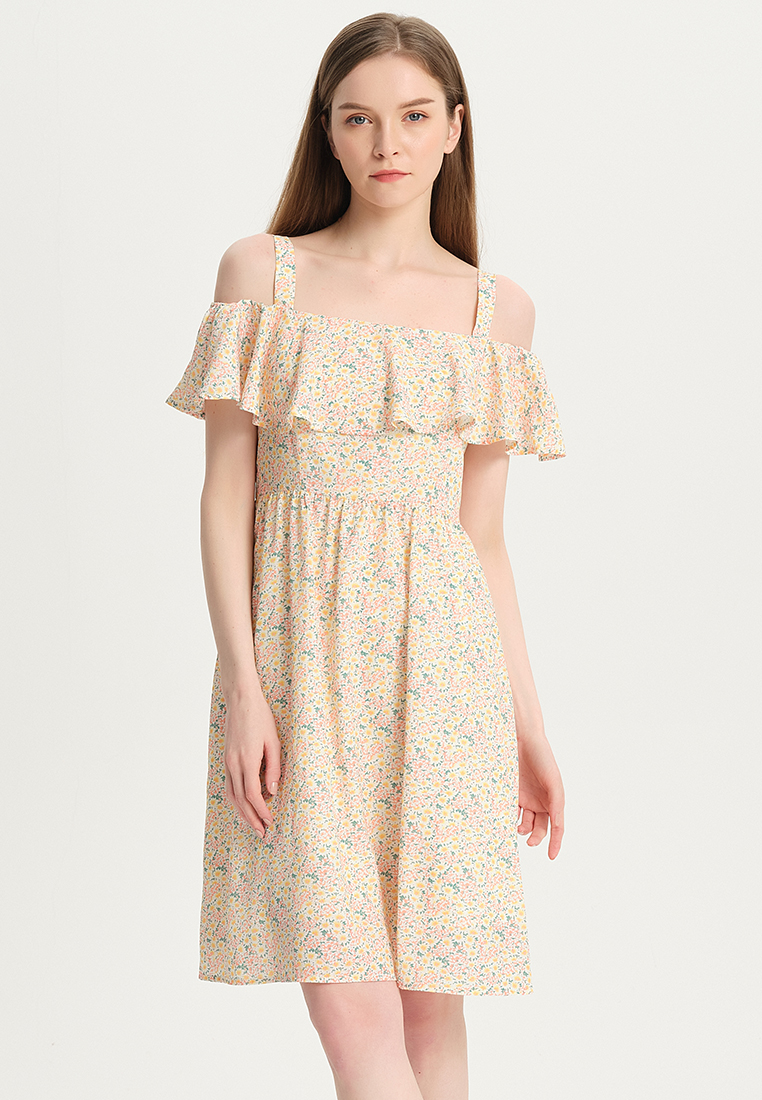 Women Ladies Korean Version Casual Fashion Sweet Printed One-Shoulder Sling Floral Ruffled One-Piece Dress B22041207-sunnydaysweety