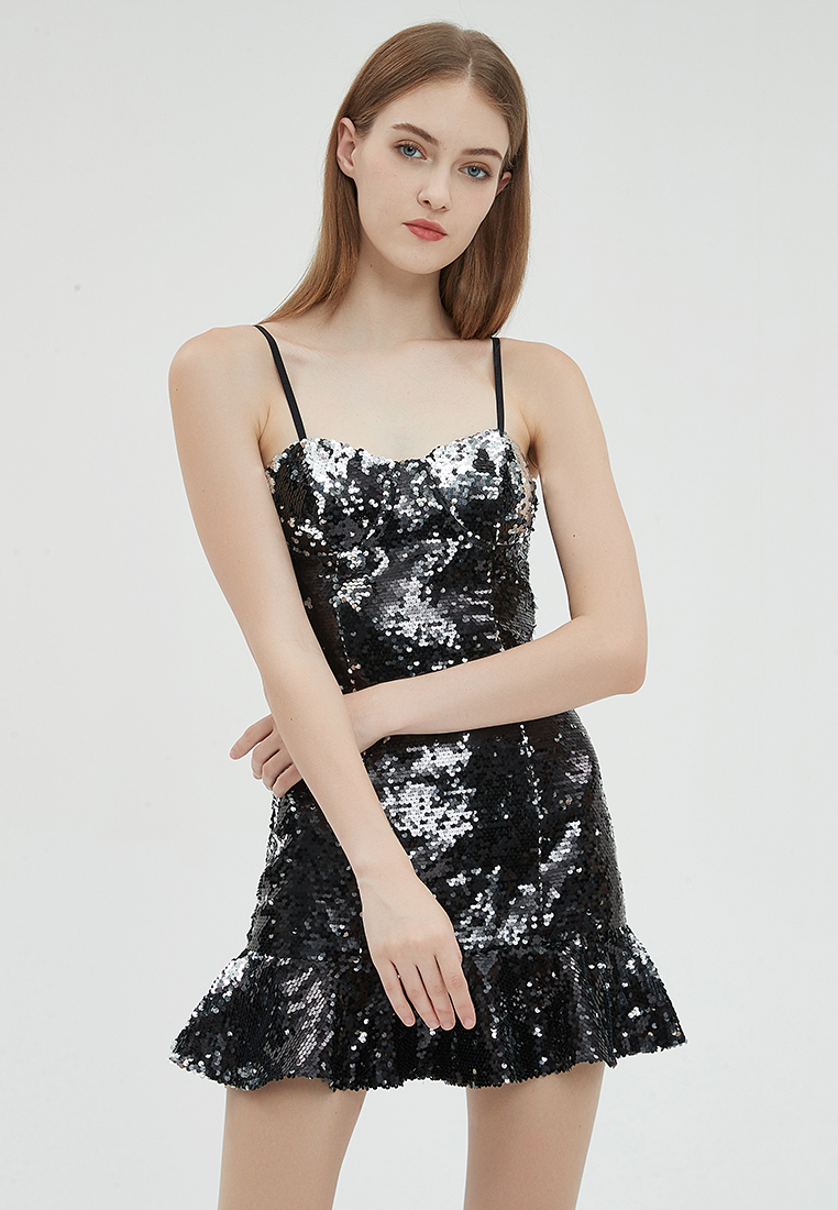 2023 Designer new summer Collection Black Sling Elegant Dress B23070508BK