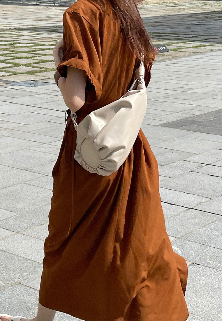 2023 Summer NewKorean-style Lazy Long Shirt Dress in Solid Color CA061307GY