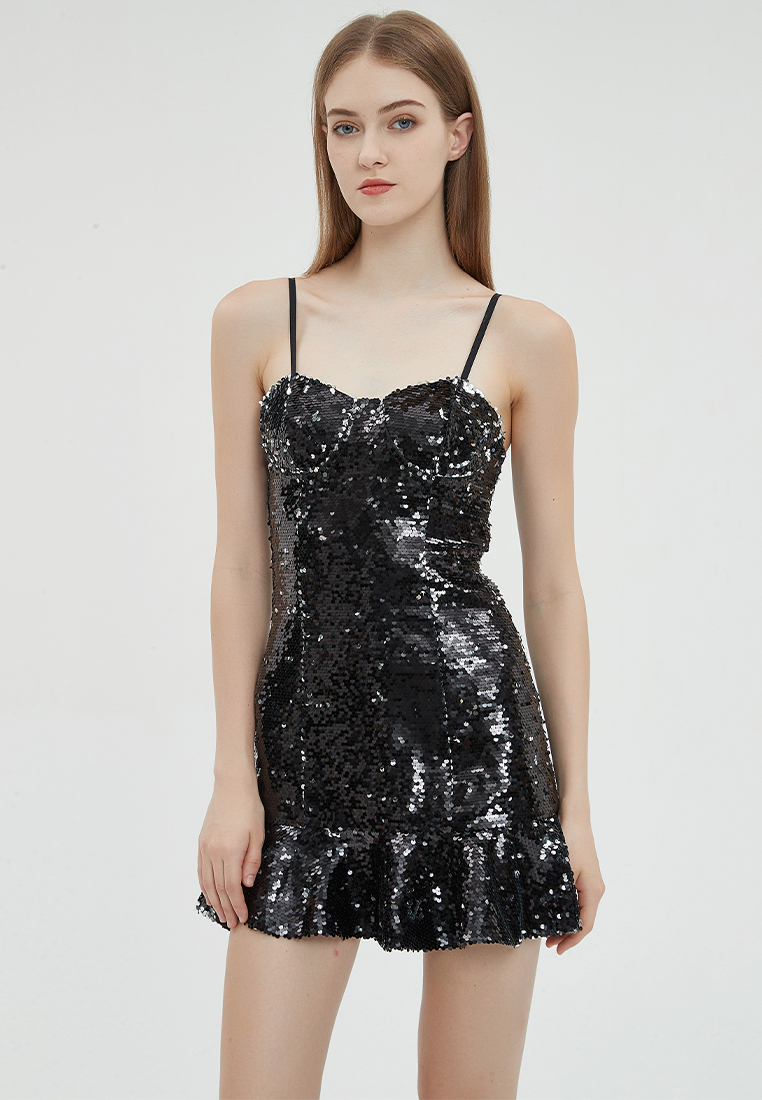 2023 Designer new summer Collection Black Sling Elegant Dress B23070508BK