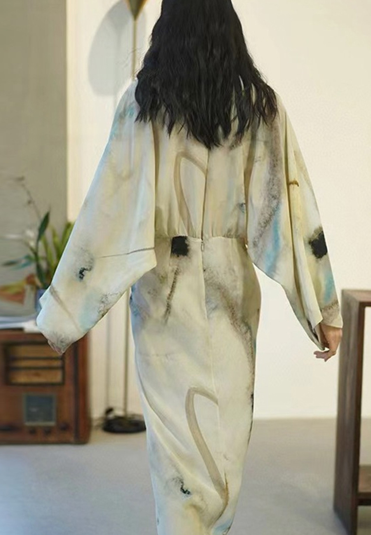 2023 Summer New Ink Splatter Silk Dress CA072409