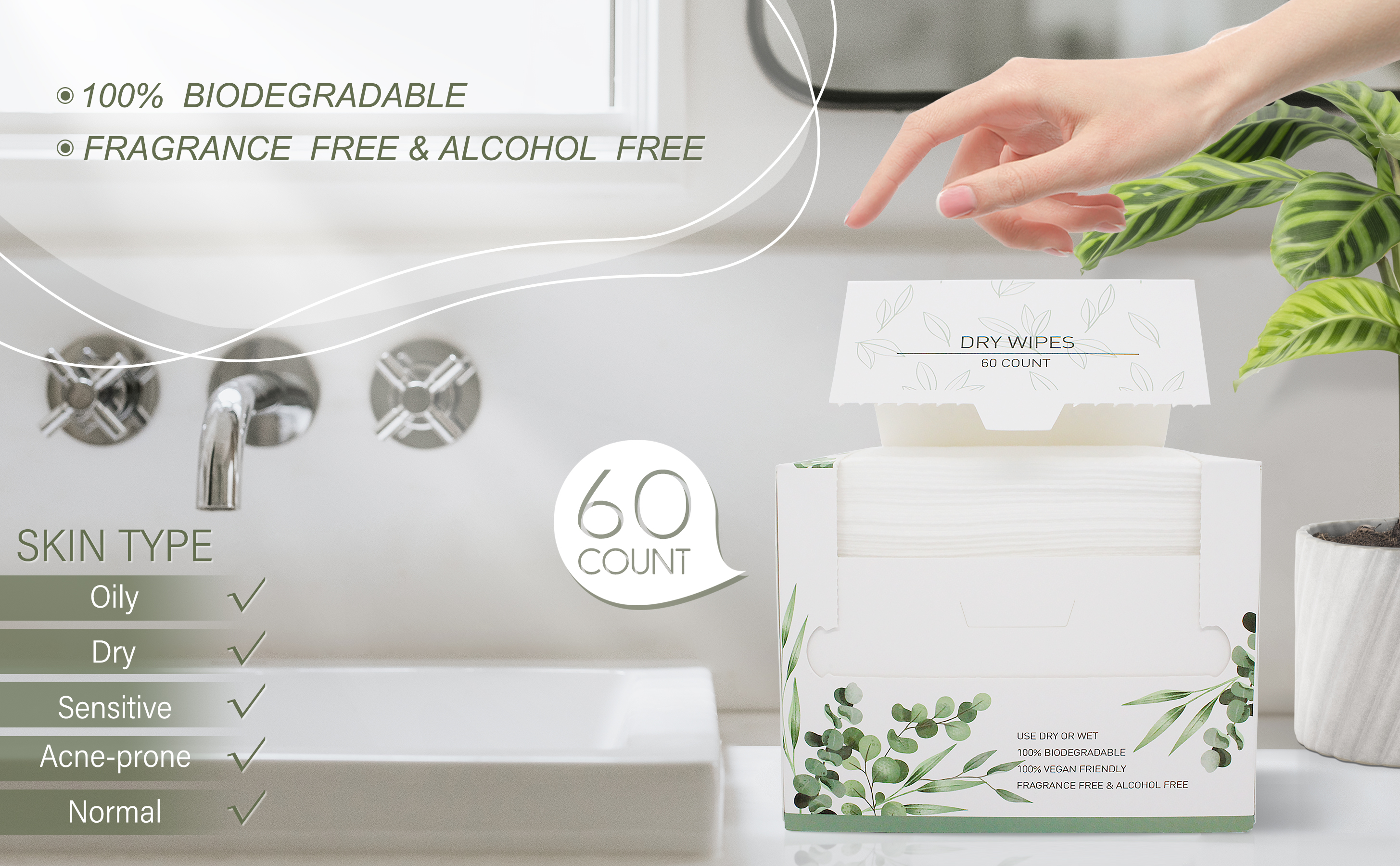 Bamboo Disposable Face Towel Biodegradable Large Dry Face Wipes 120 Count/2 Box Extra Thick Soft Clean Facial Towels for Sensitive Skin, Makeup Removing, Facial Cleansing, Nursing, Travel