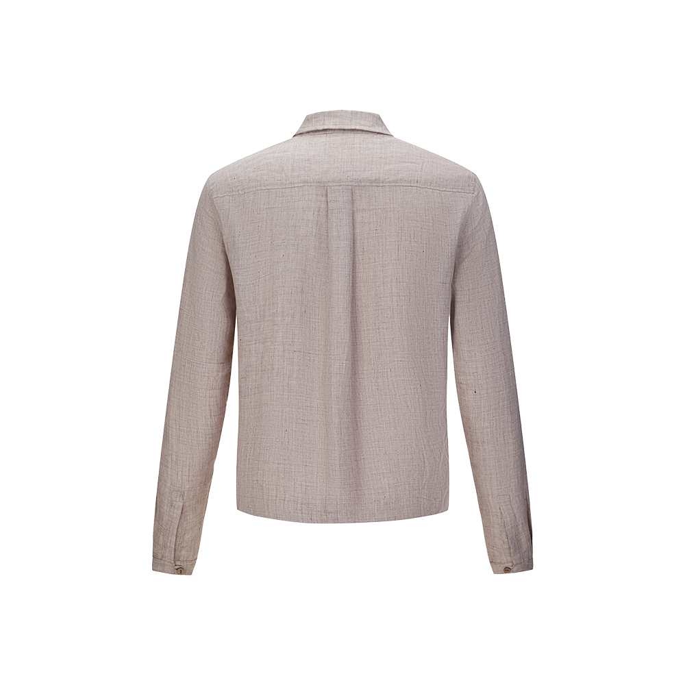 Long Sleeve Men’s Chinese Linen Shirt with Fabric Overlay | 100% premium linen materials-Yishu