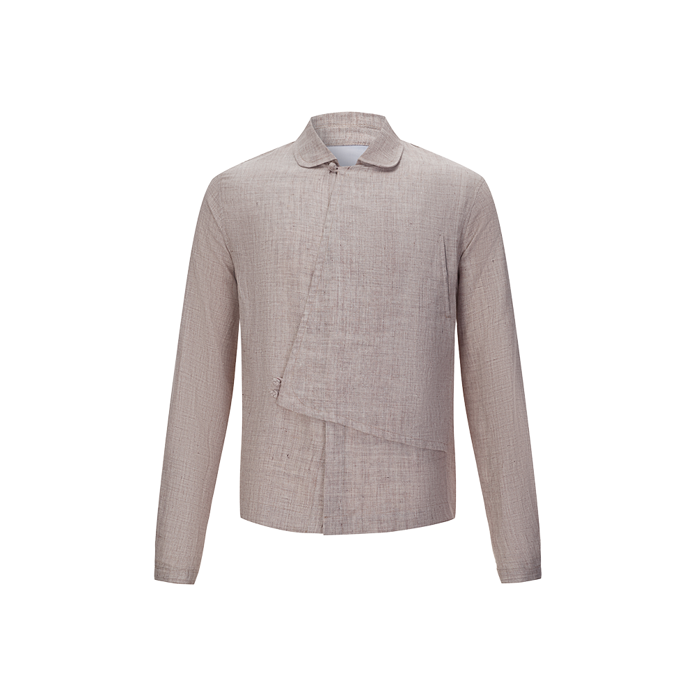 Long Sleeve Men’s Chinese Linen Shirt with Fabric Overlay | 100% premium linen materials-Yishu