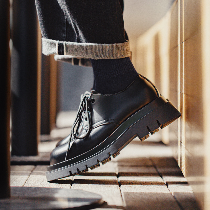 maden Derby shoes with low cut and thick soles, British casual VIBE genuine leather shoes