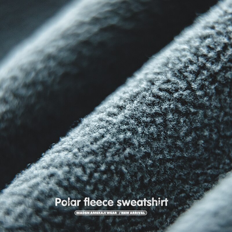 Maden Men Amekaji Solid Fleece Hoodies Sweatshirts Japan Retro Casual Oversize Thick Winter Pullover Hoody Tops