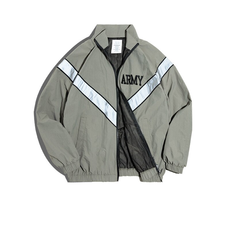 Maden ARMY Bomber Jackets For Men Vintage Training Suit Vibe Wind Reflective Hooded Quick-drying Jacket Male Blue