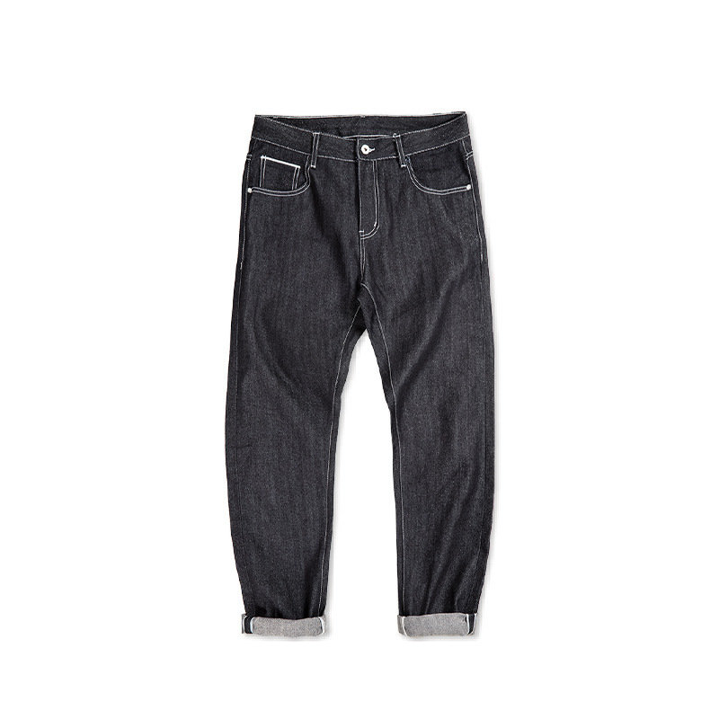 MADEN American Retro Silver Cow Denim Puree Red Ear Jeans Straight Long Pants