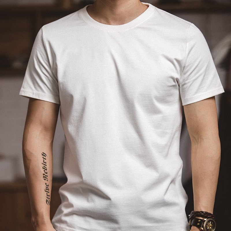 2023 Maden 2pcs Solid Cotton Men&#39;s T-shirts Short-sleeved Round Neck Black White T-Shirt Classic Heavyweight Oversized Tees Tops