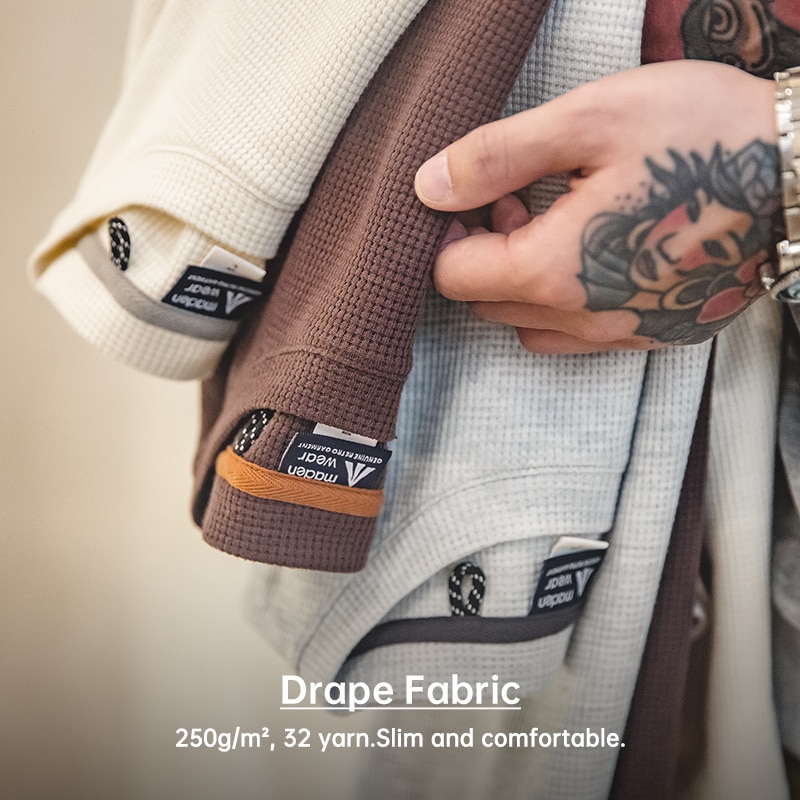 2023 Maden Brand Summer New American Style Waffle Pattern Round Neck Knit Short Sleeve Breathable T-shirt Anti Wrinkle Tee