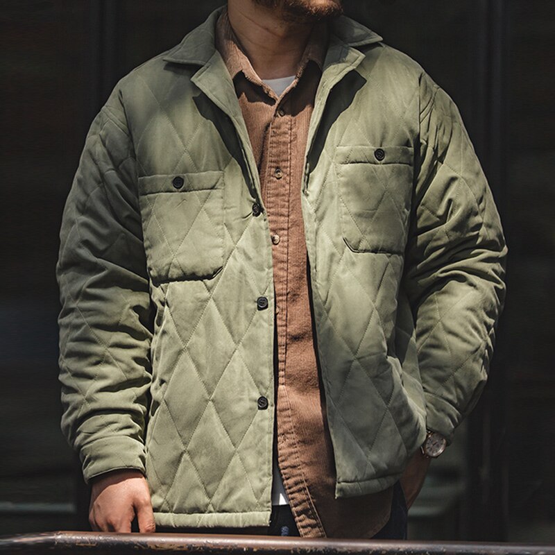 Maden Retro Winter Jackets Loose Diamond Cotton Clothes Single-breasted Thick Warm Coats Autumn Casual Men Jacket Solid Parkas