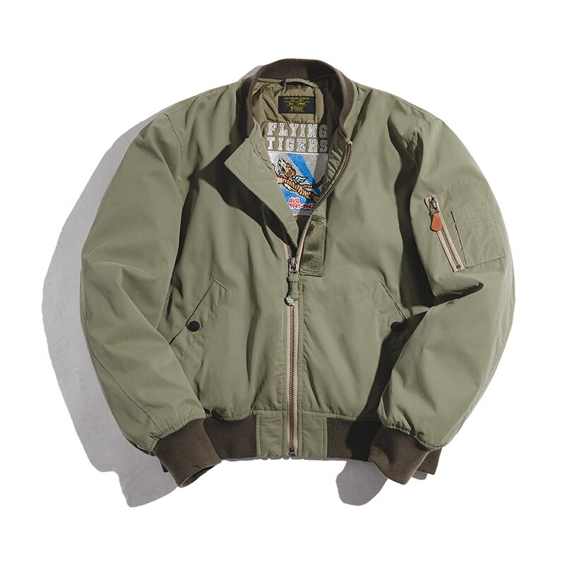 Maden Cargo Retro MA-1 Bomber Flight Jackets Army Green Black Standing Collar Pilot Baseball Coat Zipper Pocket Tops Clothes