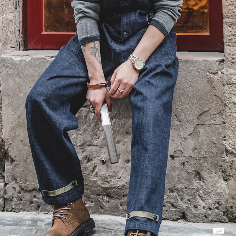 Maden Cargo Salopette Homme Jumpsuit American Vintage Navy Overalls Spring And Autumn Denim Straight Leg Jeans Men's Trend Pant