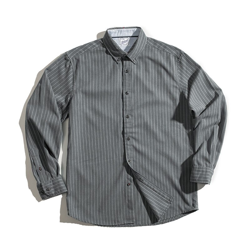 Maden Autumn Retro Blue Striped Shirt For Men Long Sleeve Classic Business Shirt Oxford Cotton Line Men's Clothing Camisas New