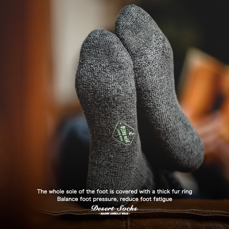 Maden Winter Thick Terry Wool Socks Men’s Vintage Knitted Crew Socks Breathable Warming Solid Color Towel Sole 2022 New