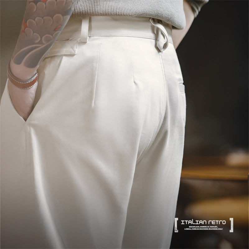 MADEN American Retro Design Gentleman Paris Buckle Straight Casual Pants
