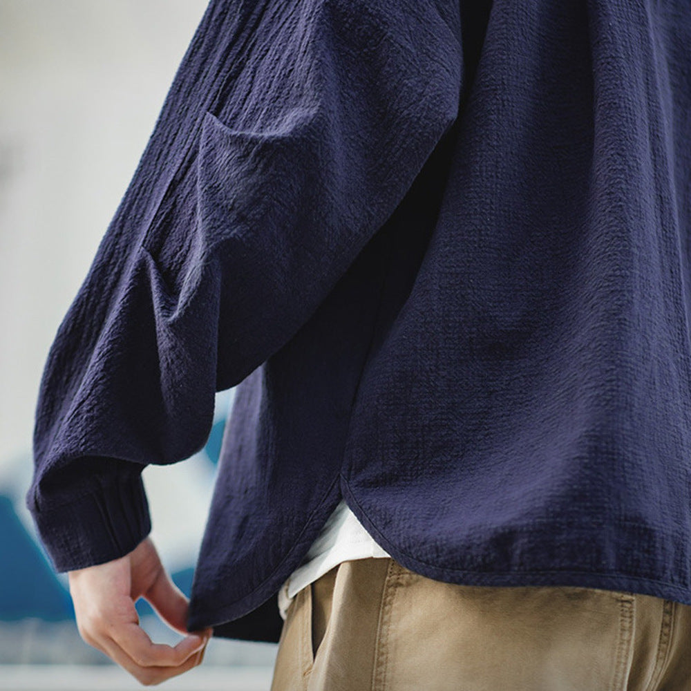 Maden polo shirt for men's domestic cotton lapel shirt with loose silhouette and long sleeves