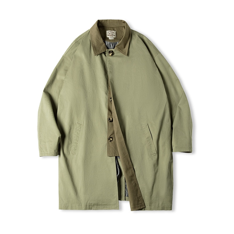 Maden Men Amekaji Trench Coats Mid-leng Jackets Coats Casual Solid Loose Fit Windbreakers Pocket Plus Size Coats