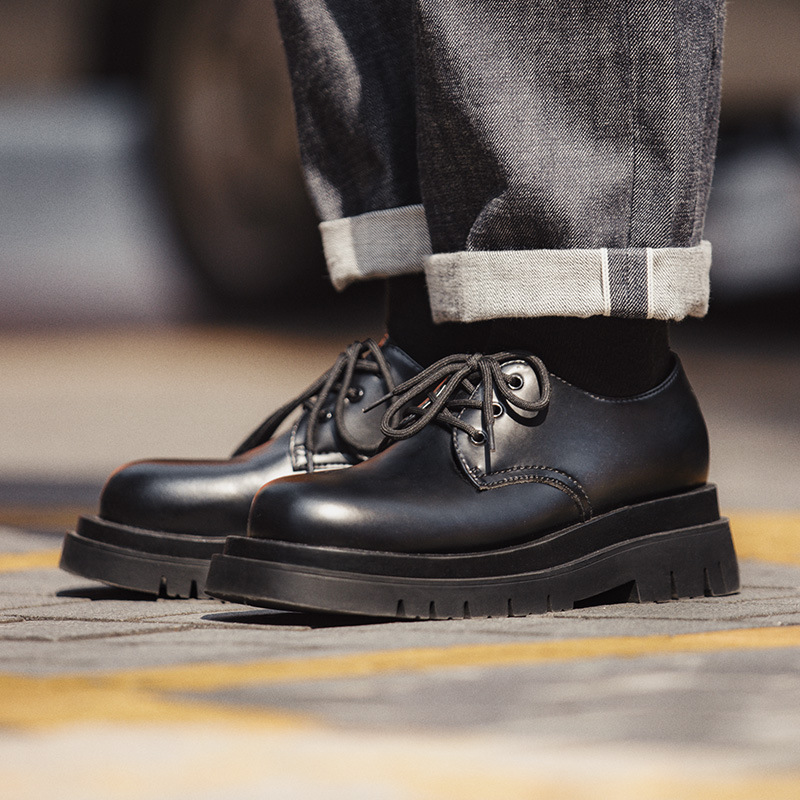 maden Derby shoes with low cut and thick soles, British casual VIBE genuine leather shoes