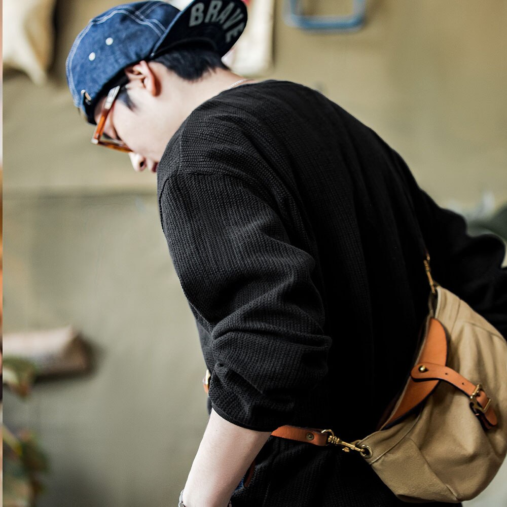 Maden Crew Neck Knitted Hoodies Men’s Warm Lazy Style Loose Pullover Drop Shoulder Vintage Sweater Casual Solid Color Sweatshirt