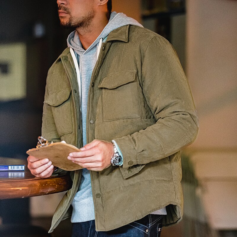 Maden Peach Skin Fabric Vintage Parka Men's Winter Coat Thick Short Slim Fit Padded Coats Soft Warm Casual Jackets 2022 New