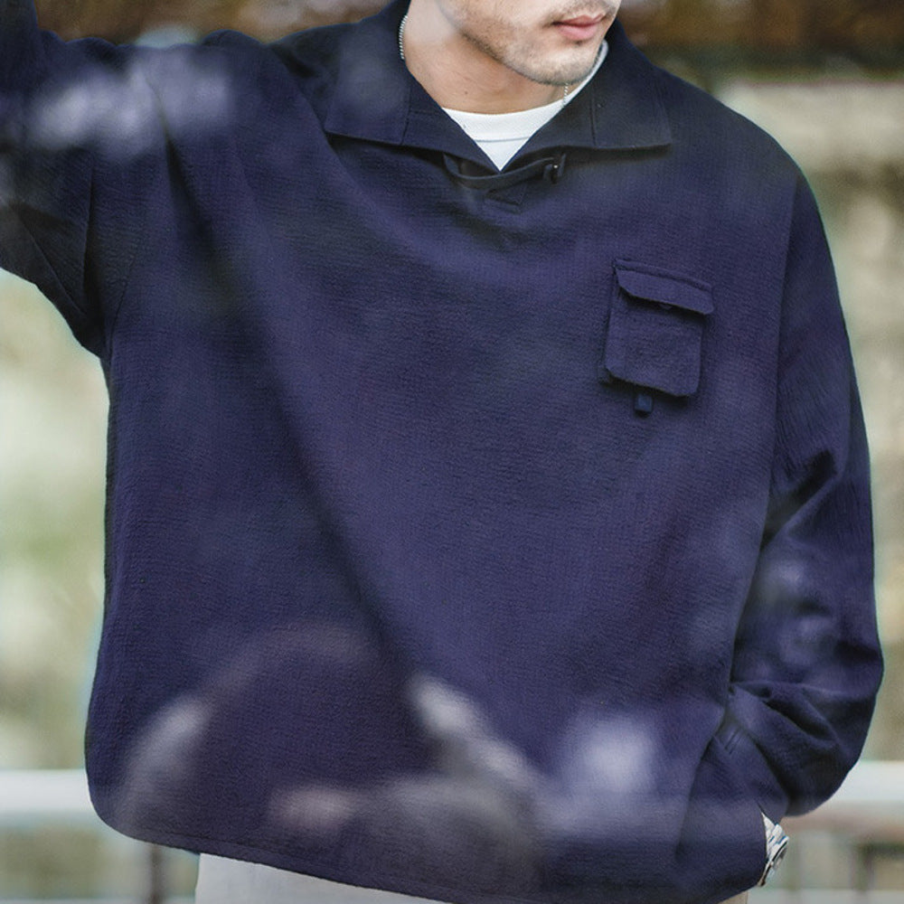 Maden polo shirt for men's domestic cotton lapel shirt with loose silhouette and long sleeves