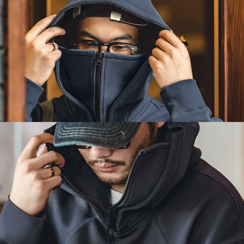 MADEN American Heavy Air Layer Turtleneck Zipper Sweater Mask Hooded Space Cotton Functional Jacket
