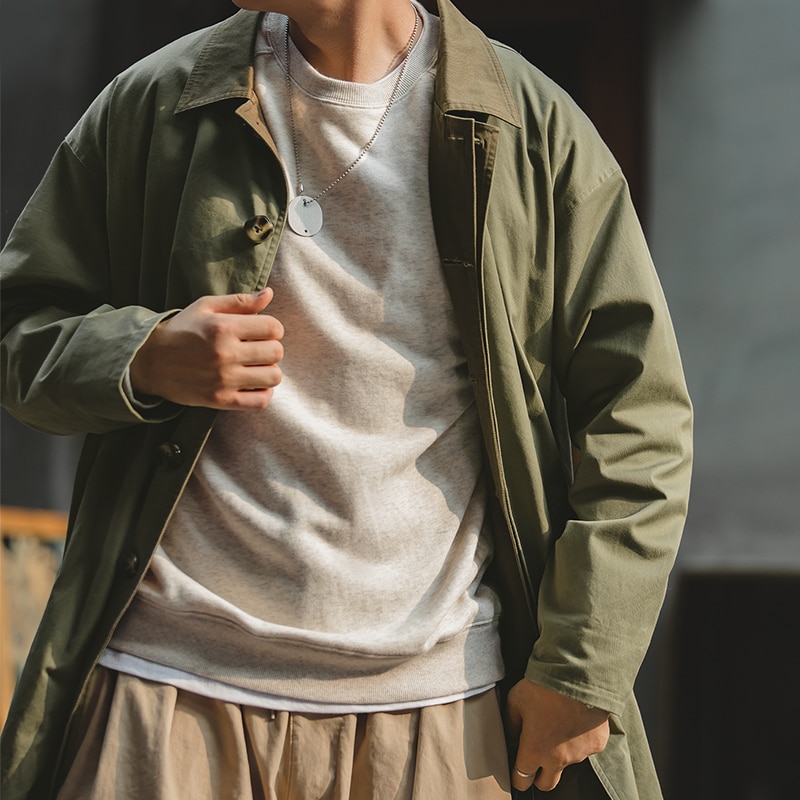 Maden Men Amekaji Trench Coats Mid-leng Jackets Coats Casual Solid Loose Fit Windbreakers Pocket Plus Size Coats