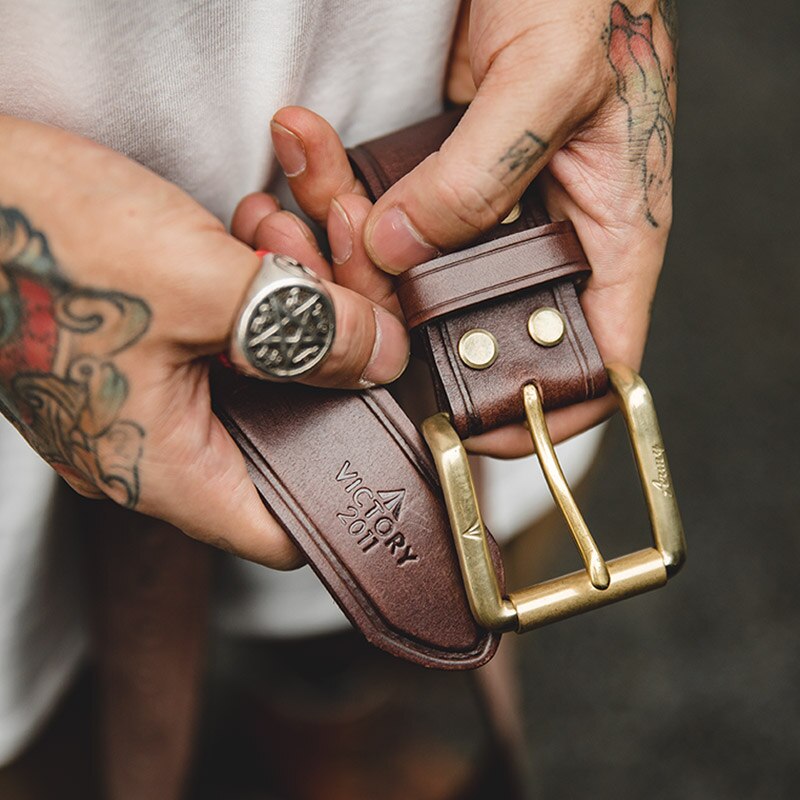 Maden Tooling Cow Genuine Leather Luxury Strap Male Belts Pin Buckle Waist New Fashion Coffee Classice Belt for Men High Quality