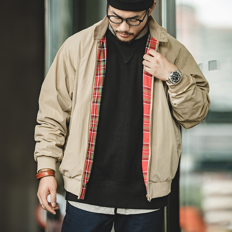 MADEN American Retro Khaki Stand Collar Harrington Jacket Lapel Windproof Locomotive Style G9 Coat