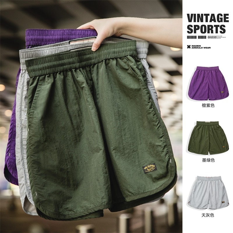 Maden Vintage Nylon Quick Drying Sports Shorts for Men Lightweight Breathable Basketball Short Pants Summer Running Gym Shorts