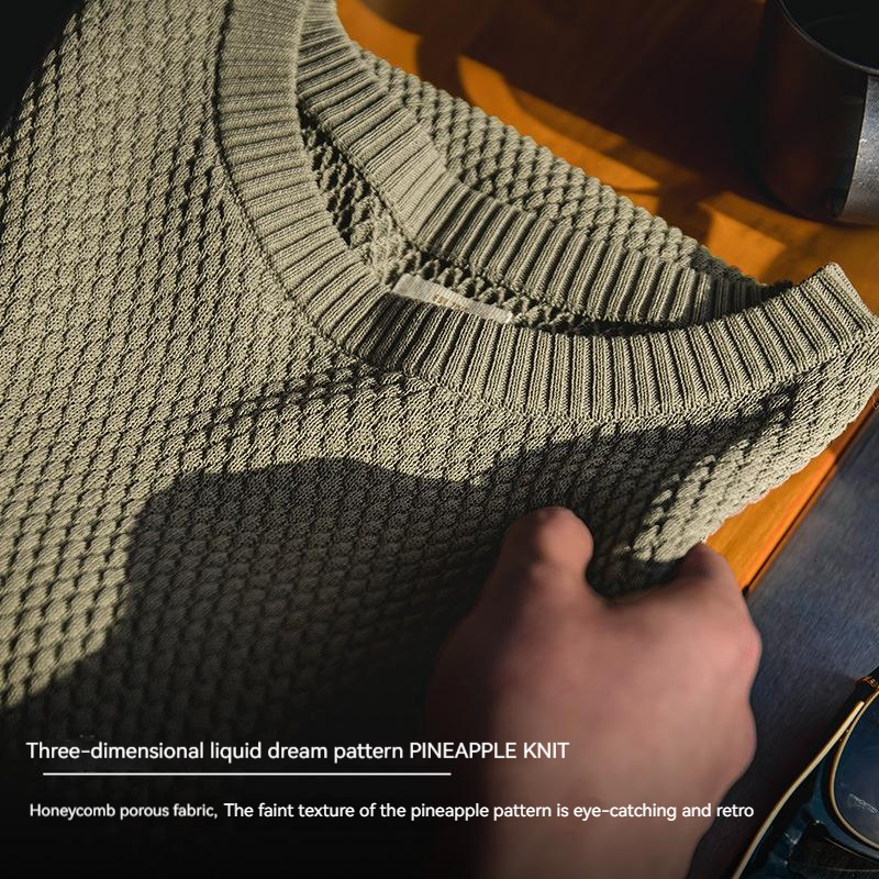 MADEN Retro Three-Dimensional Pineapple Pattern Knitted T-shirt