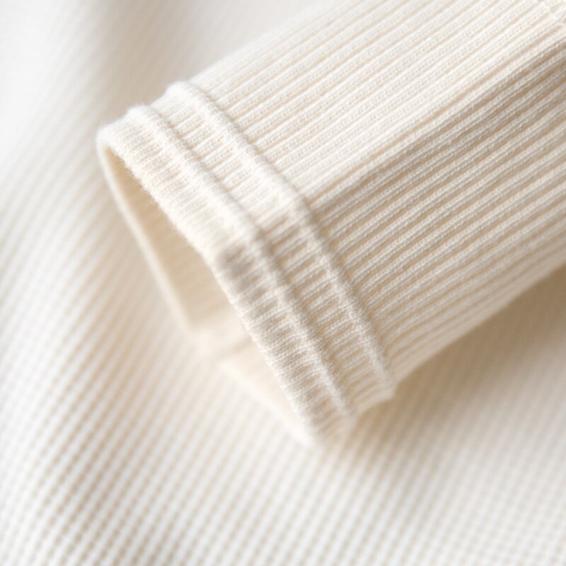 Maden Fit Long-sleeved Pullover T-shirts Men Waffle Cotton Henry T-shirt Sweater Tee Man Clothing Regularly （White ）