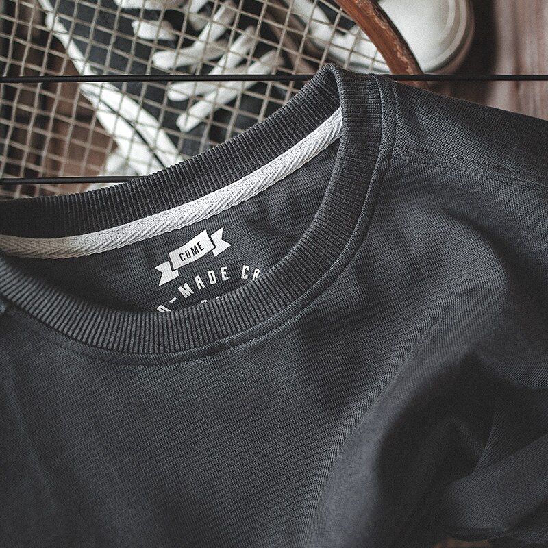 Maden Men's T-shirt Cotton Solid Loose Round Collar Dark Gray Short Sleeve Causal O-neck Basic Male High Quality Classical Tops